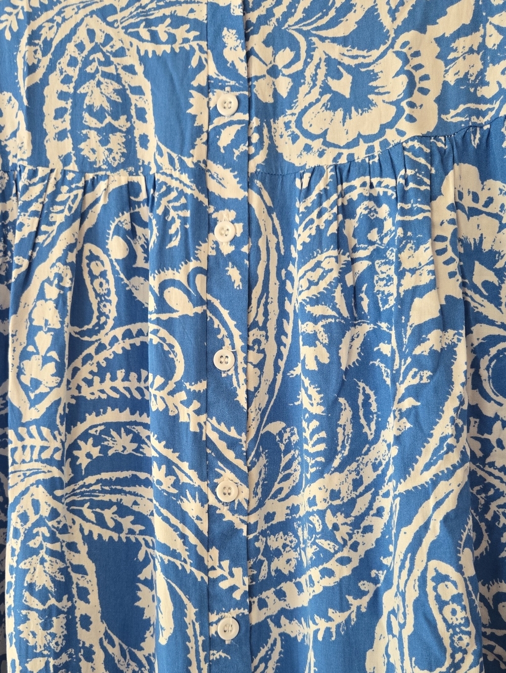 Blue & White Paisley Cotton Blend Tiered Dress Size 12–14 - Picture 7 of 8
